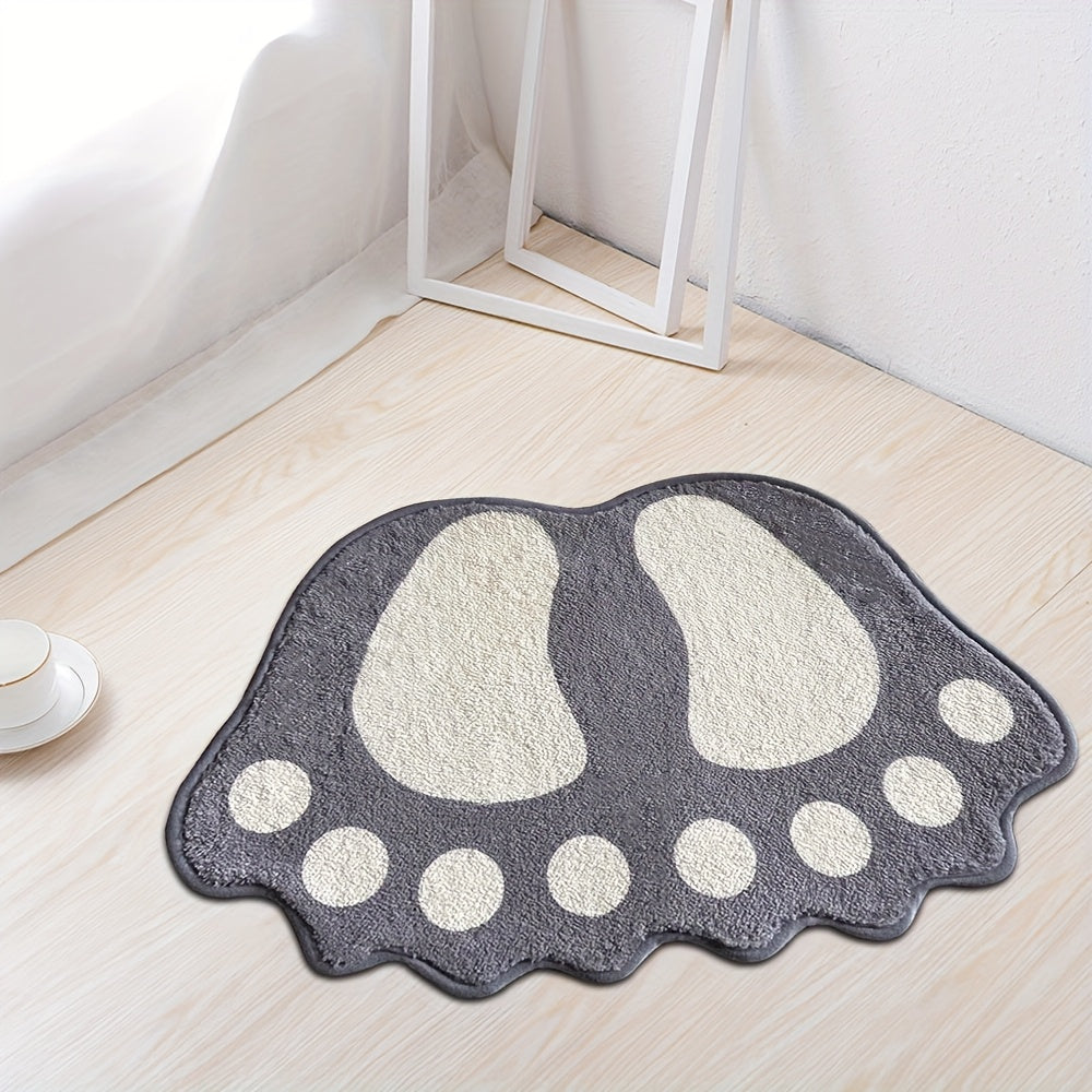 Home Relaxation, Cute Boot-Shaped Non-Slip Bath Mat - Machine Washable, Soft Polyester & PVC Blend, Grey and Cream Color, Perfect for Bathroom Decor