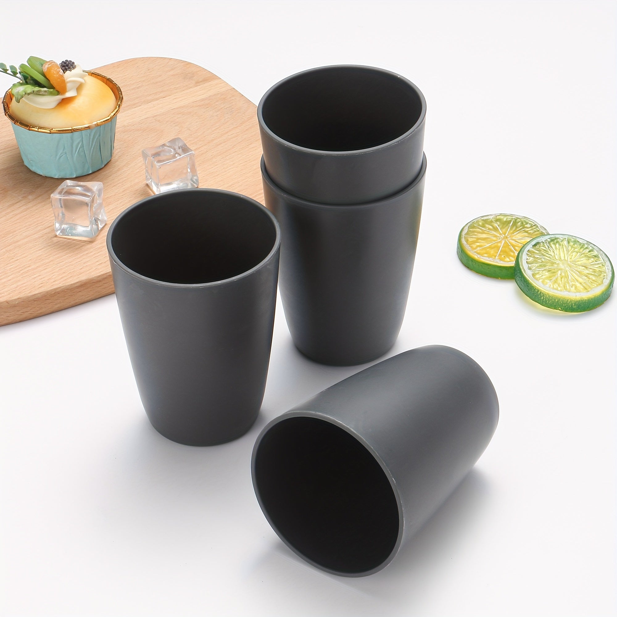 4/16/32pcs, Dinnerware Set, Matte Black Plastic Kitchen Dining Set, Includes 8 Dinner Plates, 8 Dessert Plates, 8 Bowls, 8 Cups Reusable, BPA-Free, For Home And Restaurant Use