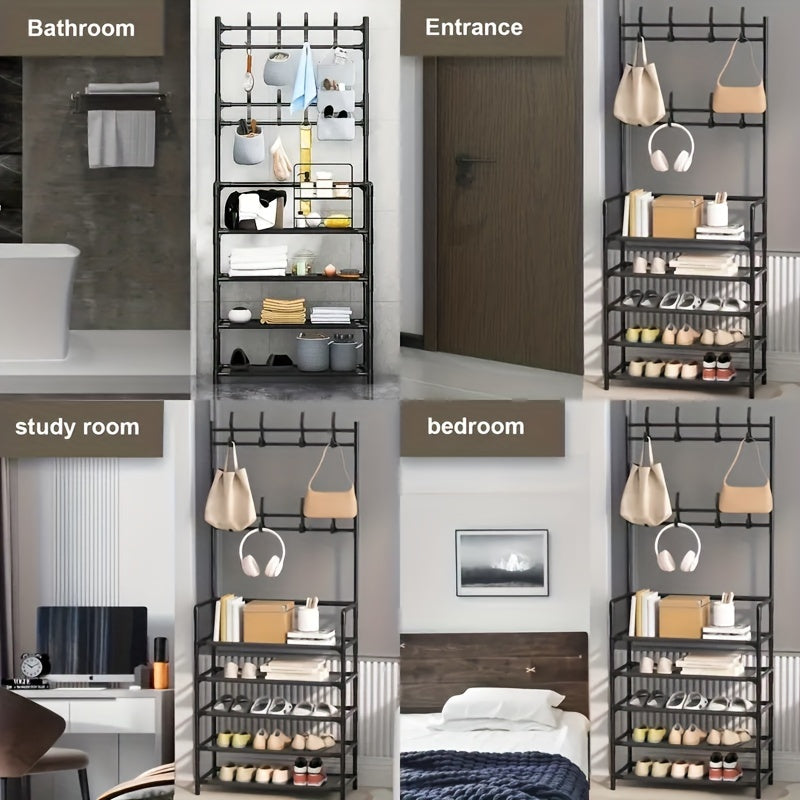 1pc Shoe And Hat Rack, Carbon Steel & Non-Woven Fabric, Floor Standing Dustproof Shoe Organizer, Multi-Layer Easy Assembly Shoe Shelf For Home, School Dorm – Metal & Plastic Construction