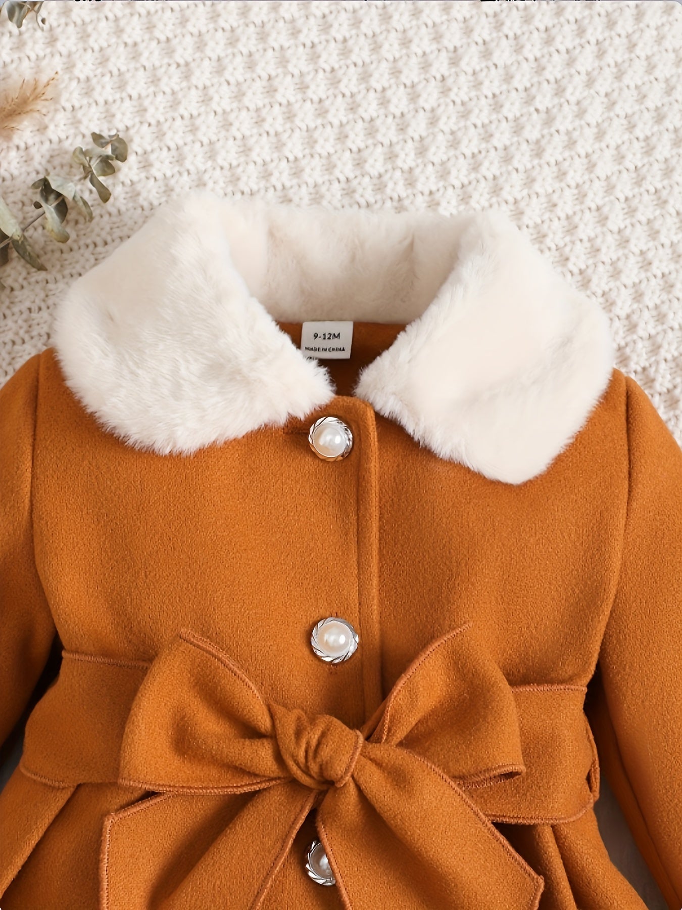 Baby's Elegant Fuzzy Collar Belted Coat, Button Front Warm Overcoat, Baby Girl's Clothing For Fall Winter Outdoor