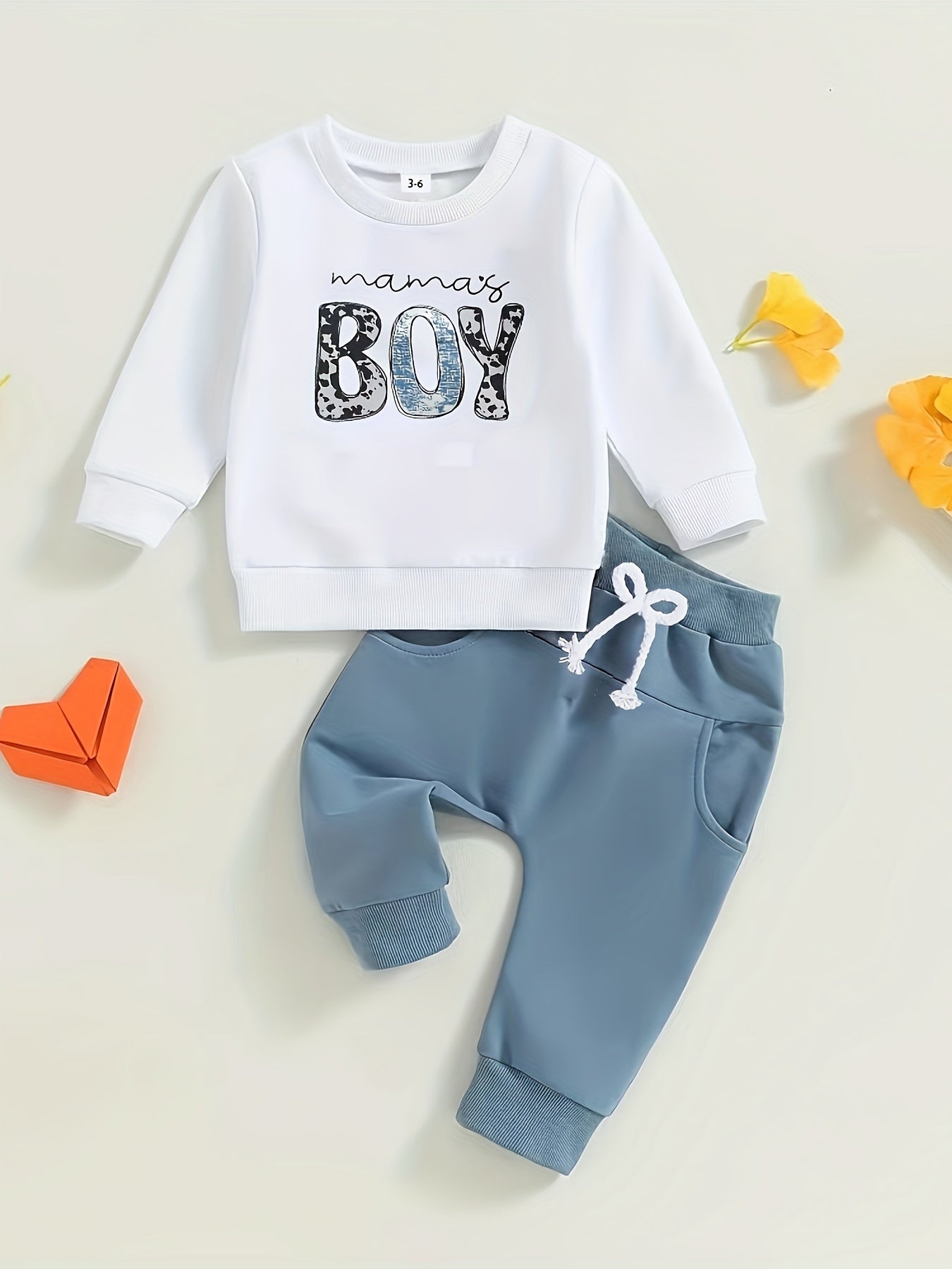 Toddler Baby Boy MAMA'S BOY Letter Print Sweatshirt Top Elastic Waist Sweatpants Outdoor Set, Outdoor Cloth