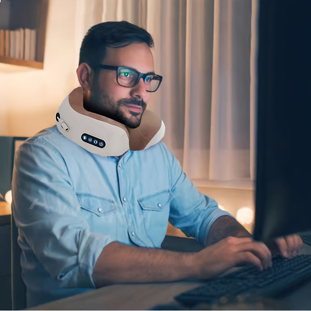 RelaxationPro U-Shaped Neck Massager Pillow - Soothing Heat, Deep Tissue Kneading, Durable Memory Sponge, Ergonomic Design for Airplane, Car, Office, Home, Perfect Gift for Father's Day and Travelers