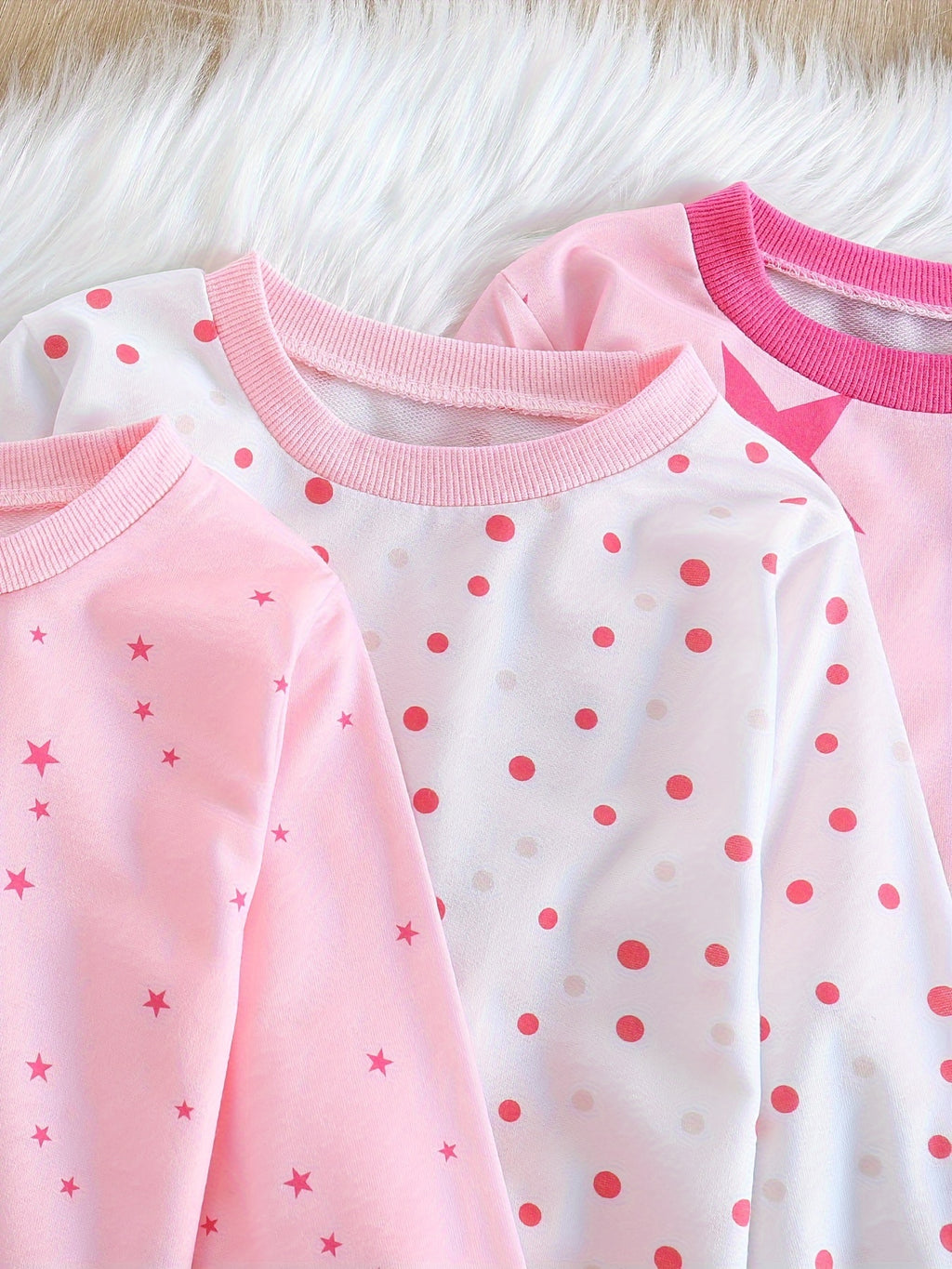3 Sets Baby Girl's Pink Series Star Pattern Long Sleeve Top & Trousers Pajama Set, Comfy & Skin-friendly PJ Set, Baby Girl's Loungewear, As Daily Gift