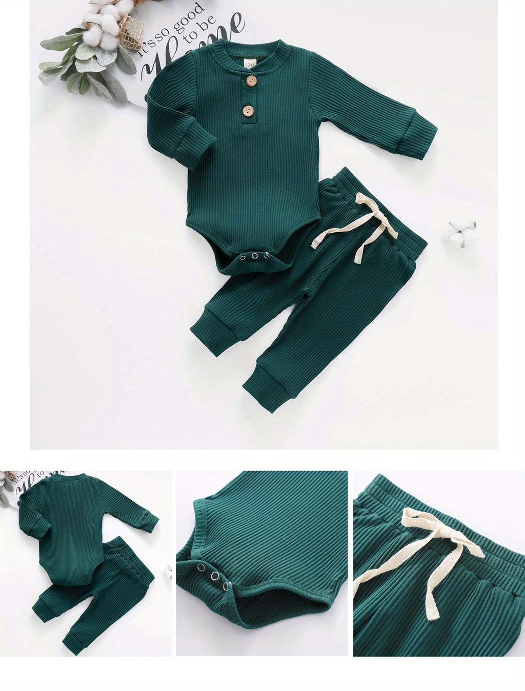 2pcs Baby Infant Boys And Girls Casual Plain Color Long Sleeve Onesie & Pants Set Clothes For Your Little One, Outdoor Cloth