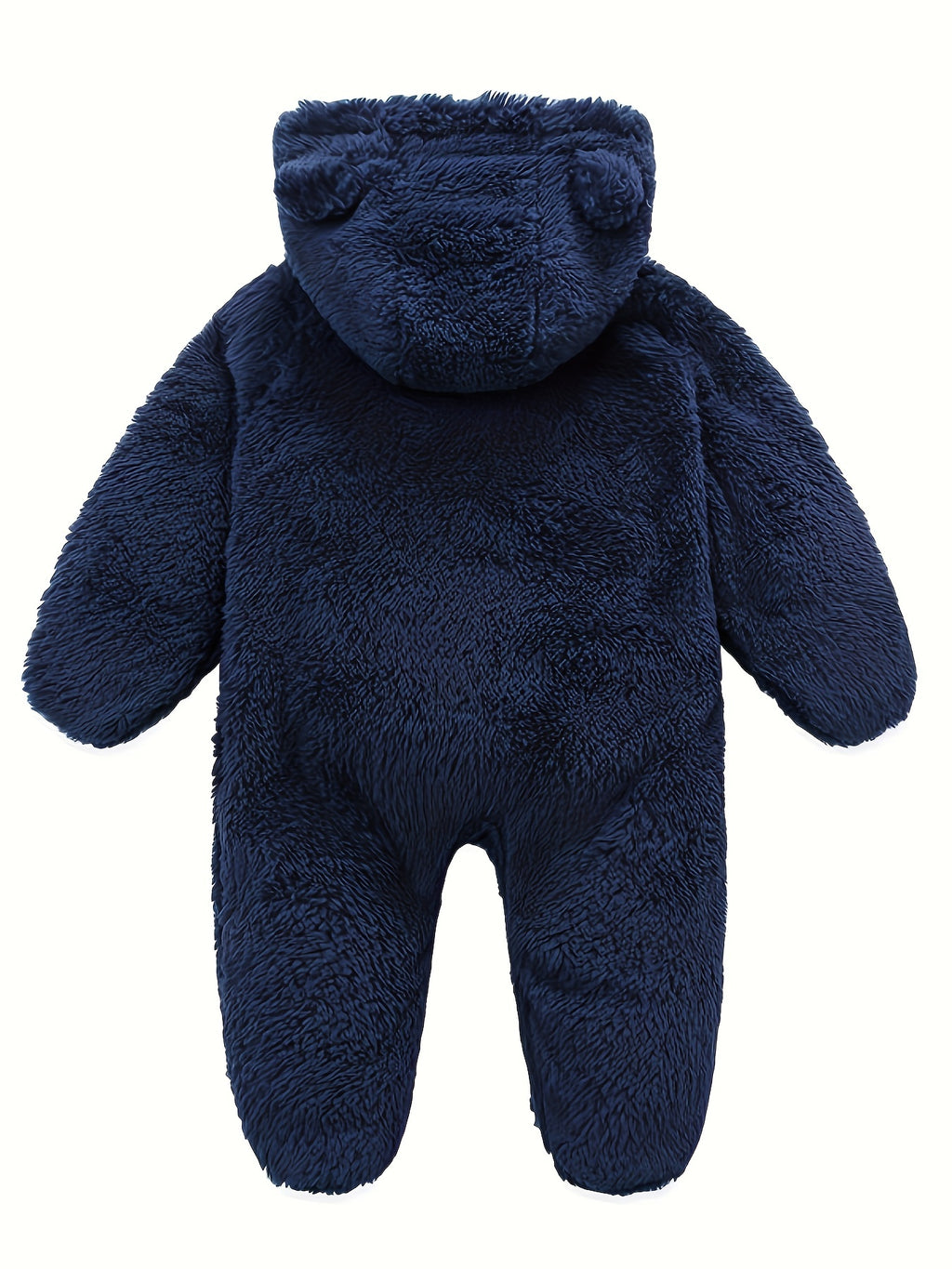 Skytwo Cozy Navy Blue Polar Fleece Baby Jumpsuit with Cute Bear Ears Hood - Soft, Warm, Windproof, Easy-Diaper Zipper, Elastic Cuffs for Winter Comfort, Baby Romper, Perfect for Outdoor