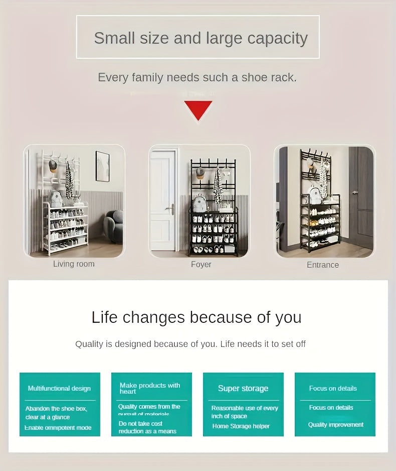 1pc Shoe And Hat Rack, Carbon Steel & Non-Woven Fabric, Floor Standing Dustproof Shoe Organizer, Multi-Layer Easy Assembly Shoe Shelf For Home, School Dorm – Metal & Plastic Construction