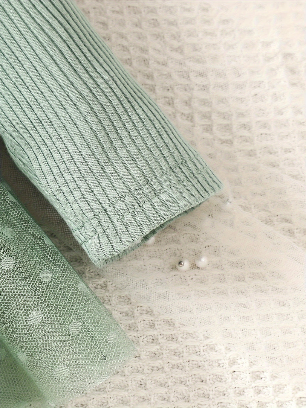 Infant Girls' Spring/Autumn Cotton Ribbed Tulle Dress with 3D Floral Appliques, Sweet Style, Solid Color, Slim Fit, Knit Fabric, with Matching Headband - Baby Outfit, For Outdoor