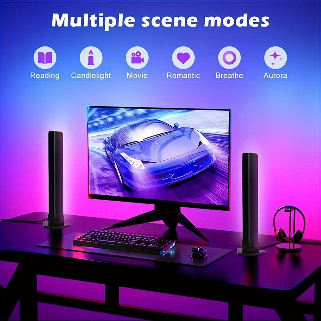 RGB Smart LED Light Bars, 2pcs/set USB Desktop Atmosphere Lights, Night Light, Rhythm Lamp, Wireless APP Remote Control, Music Sync Backing For Game TV, Home Decor Living Room, Wedding Decor, Desk Office Accessories, Camping,