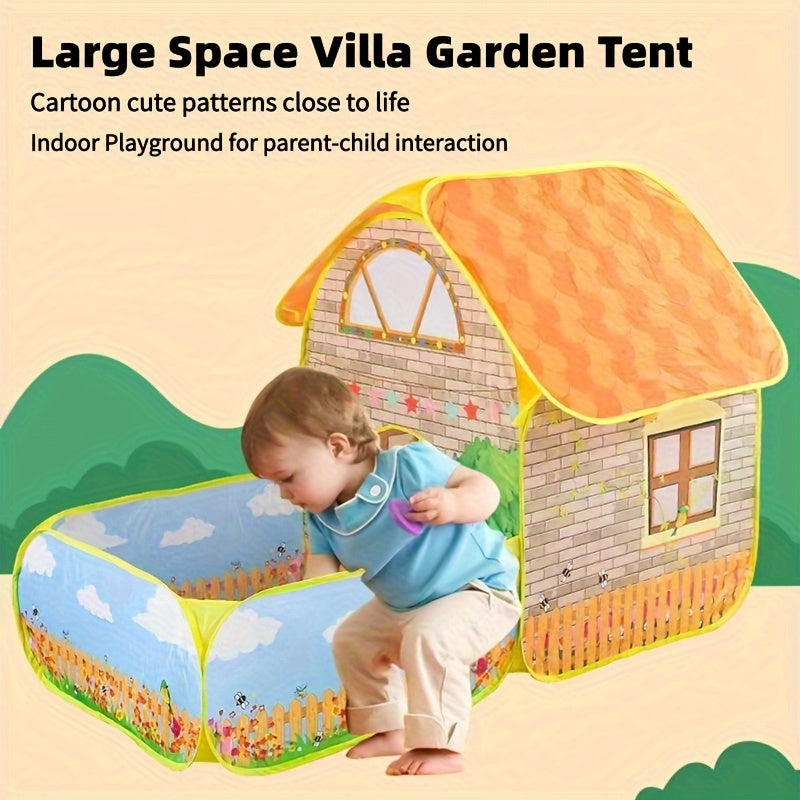 [Home Relaxation] Youngsters' Garden Villa Tent with Ocean Ball Pool - Colorful Indoor/Outdoor Playhouse for Boys and Girls, Collapsible and Portable, Durable Polyester and Steel Frame, Yellow, Outdoor Party Tent