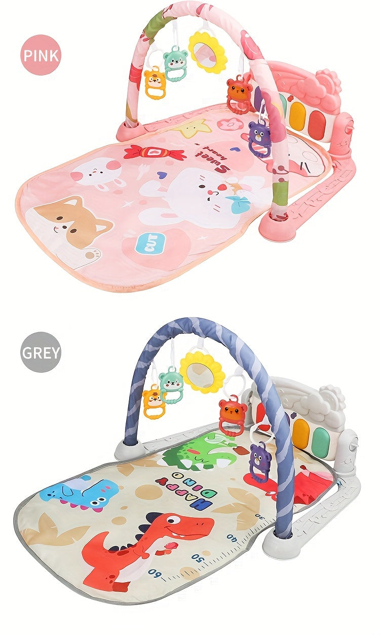 Multifunctional Baby Play Mat with Fitness Gym, Newborn Activity Playmat with Hanging Rattles, Music Box, Kick n Play Piano, Light-Up Keys, Animal & Space Theme, Non-Toxic Plastic, 0-3 Years