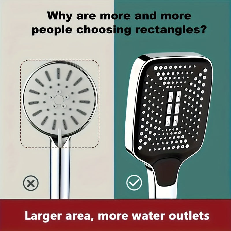 Square Button Shower Head: Ultra-Powerful Boosted Water Pressure Square Large Nozzle Rainfall Handheld Shower for Home Hot Water Heater