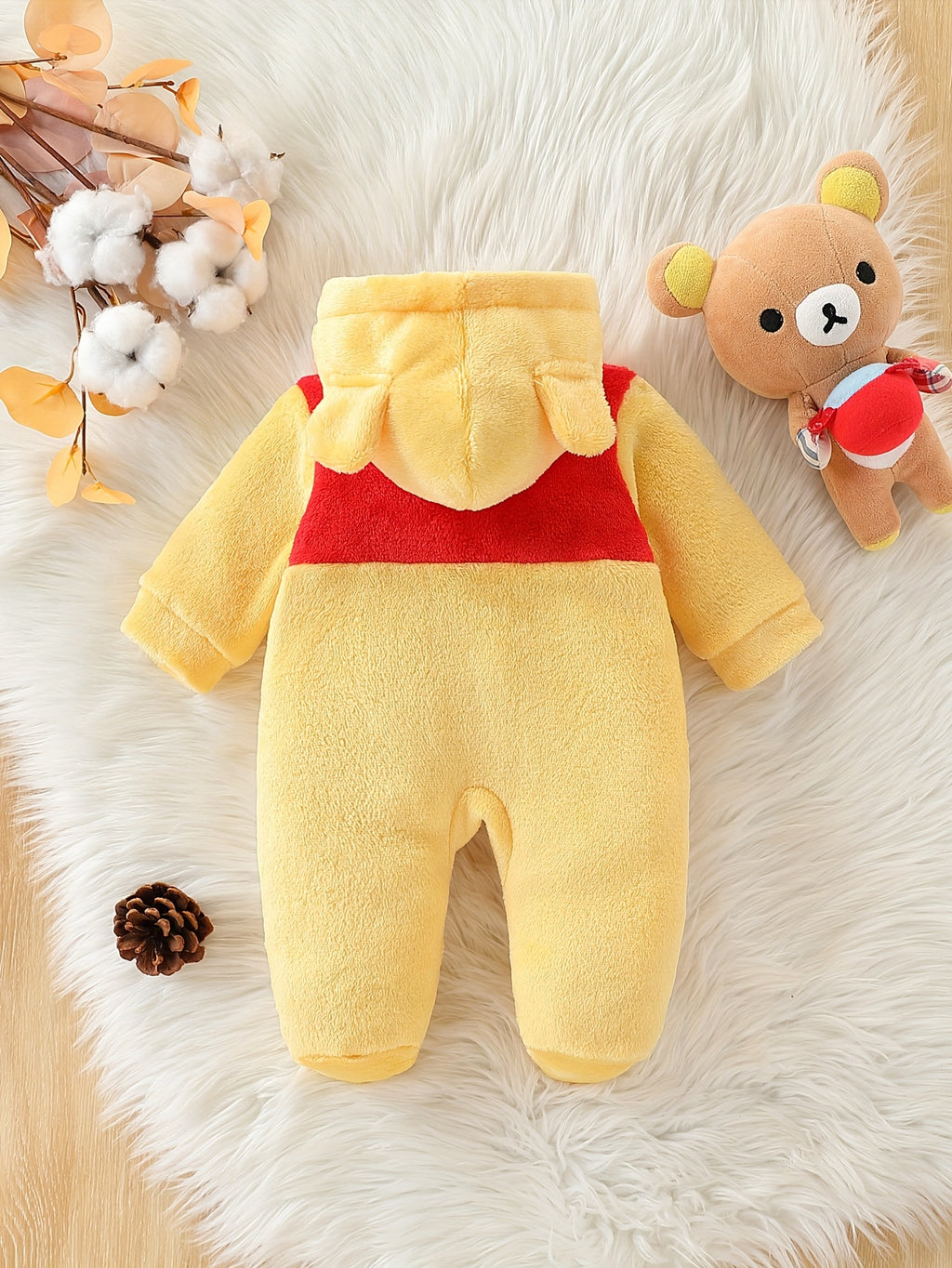 Autumn and Winter Cute Cartoon Themed Warm Plush Hooded Footed Romper for Baby Boys and Girls, Soft, Thickened, Warm and Comfortable, Daily Essential, Gift Box, Perfect for Outdoor, Winter Baby Clothes, Outdoor Baby Wear, Sof